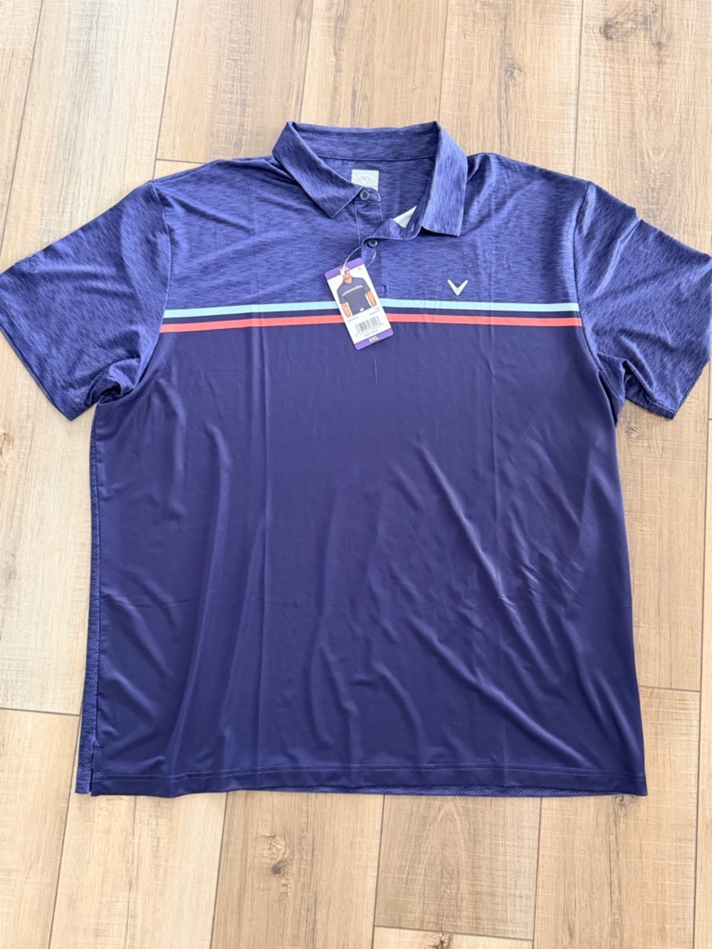 Callaway Men’s Navy Polo with Red & Light Blue Stripe